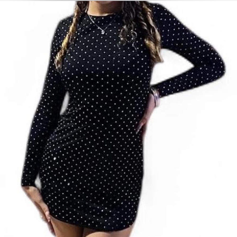B. Darlin Black Mini Dress With Silver Rhinestone Diamonds